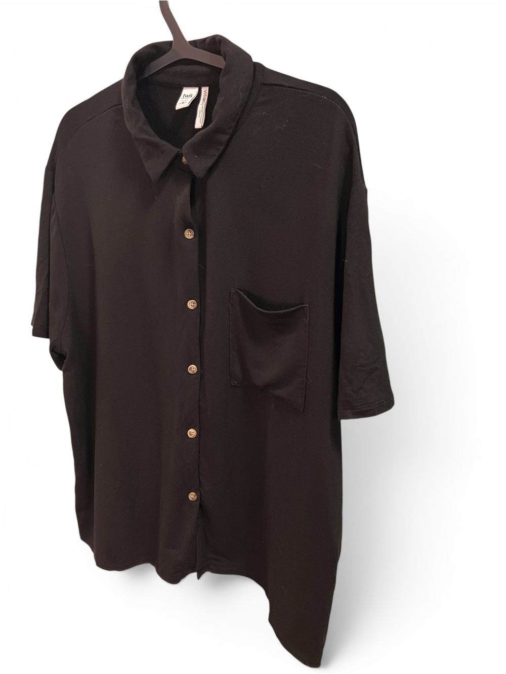 ☀️Twik Simons Soft Jersey Button Front Shirt Size XL Black Collared ECOVERO Top - Picture 3 of 9